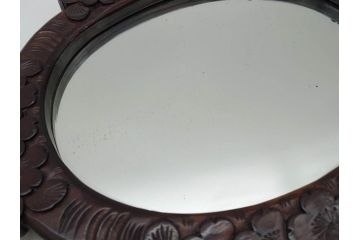 ビンテージ　軽井沢彫り　ミラー　細かな彫刻の美しさに心も躍る手鏡(ヴィンテージ、ハンドミラー、木製、花)(R-080555)
