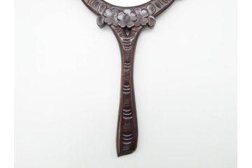 ビンテージ　軽井沢彫り　ミラー　細かな彫刻の美しさに心も躍る手鏡(ヴィンテージ、ハンドミラー、木製、花)(R-080555)