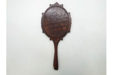 ビンテージ　軽井沢彫り　ミラー　細かな彫刻の美しさに心も躍る手鏡(ヴィンテージ、ハンドミラー、木製、花)(R-080555)