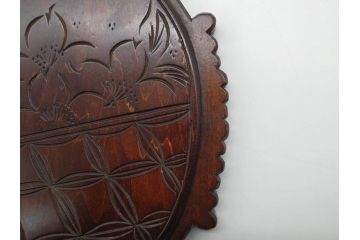 ビンテージ　軽井沢彫り　ミラー　細かな彫刻の美しさに心も躍る手鏡(ヴィンテージ、ハンドミラー、木製、花)(R-080555)