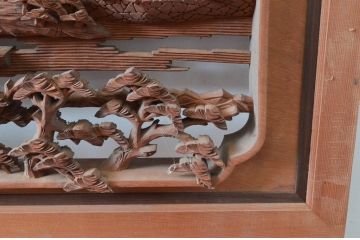 ビンテージ建具　井波彫刻　中山慶寿刀　風情ある松と城の図柄が美しい欄間2枚セット(明かり取り、明り取り、ヴィンテージ)(R-080561)