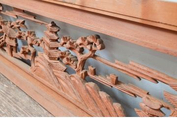 ビンテージ建具　松の木と風情ある風景の彫刻が美しい彫刻欄間2枚セット(明り取り、明かり取り、ヴィンテージ)(R-080563)