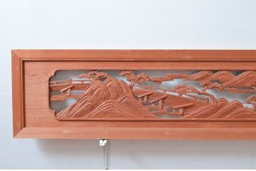 ビンテージ建具　松の木と風情ある風景の彫刻が美しい彫刻欄間2枚セット(明り取り、明かり取り、ヴィンテージ)(R-080563)