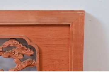 ビンテージ建具　松の木と風情ある風景の彫刻が美しい彫刻欄間2枚セット(明り取り、明かり取り、ヴィンテージ)(R-080563)