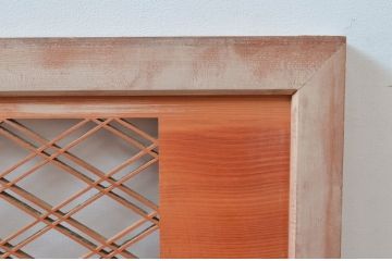 アンティーク建具　彫刻入り　松竹梅が彫り込まれた縁起の良いデザインが魅力的な組子欄間2枚セット(明り取り、明かり取り)(R-080564)