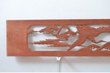 アンティーク建具　松　鶴　上品な和の空間づくりにおすすめな欄間2枚セット(明かり取り、明り取り)(R-080568)