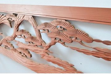 アンティーク建具　松　鶴　上品な和の空間づくりにおすすめな欄間2枚セット(明かり取り、明り取り)(R-080568)