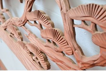 アンティーク建具　松　鶴　上品な和の空間づくりにおすすめな欄間2枚セット(明かり取り、明り取り)(R-080568)
