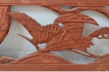 アンティーク建具　松　鶴　上品な和の空間づくりにおすすめな欄間2枚セット(明かり取り、明り取り)(R-080568)