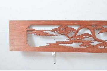 アンティーク建具　松　鶴　上品な和の空間づくりにおすすめな欄間2枚セット(明かり取り、明り取り)(R-080568)