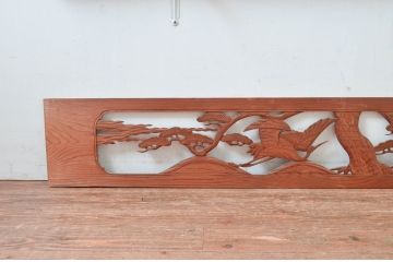 アンティーク建具　松　鶴　上品な和の空間づくりにおすすめな欄間2枚セット(明かり取り、明り取り)(R-080568)