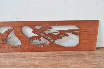 アンティーク建具　松　鶴　上品な和の空間づくりにおすすめな欄間2枚セット(明かり取り、明り取り)(R-080568)