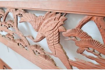 アンティーク建具　松　鶴　上品な和の空間づくりにおすすめな欄間2枚セット(明かり取り、明り取り)(R-080568)