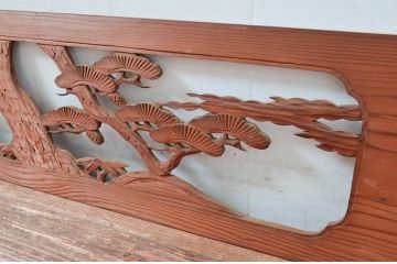 アンティーク建具　松　鶴　上品な和の空間づくりにおすすめな欄間2枚セット(明かり取り、明り取り)(R-080568)