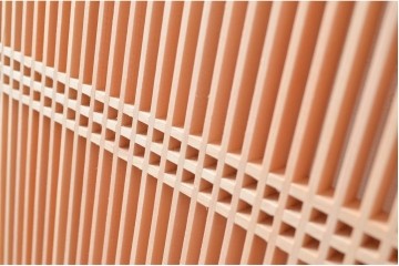 新古　未使用建具　枠(框)なし　細かな縦格子が美しい筬欄間2枚セット　(R-080570)