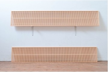 新古　未使用建具　枠(框)なし　細かな縦格子が美しい筬欄間2枚セット　(R-080570)
