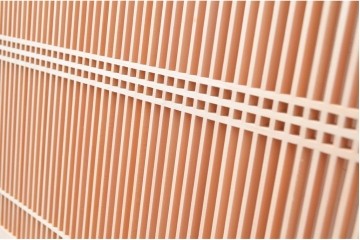 新古　未使用建具　枠(框)なし　細かな縦格子が美しい筬欄間2枚セット　(R-080570)