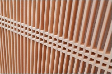 新古　未使用建具　枠(框)なし　細かな縦格子が美しい筬欄間2枚セット　(R-080570)