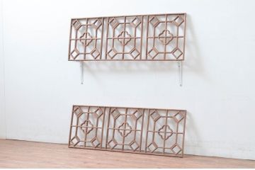 アジアン建具　激レア!希少　オリエンタルデザイン　こだわりの空間のアクセントになる作りの良い中国格子欄間2枚セット(韓国、明かり取り、明り取)(R-080574)