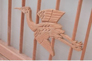 ビンテージ建具　両面ガラス　鶴に雲の図　落ち着いた和の空間を演出するガラス欄間1枚(明り取り、明かり取り)(R-080578)