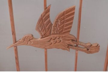ビンテージ建具　両面ガラス　鶴に雲の図　落ち着いた和の空間を演出するガラス欄間1枚(明り取り、明かり取り)(R-080578)