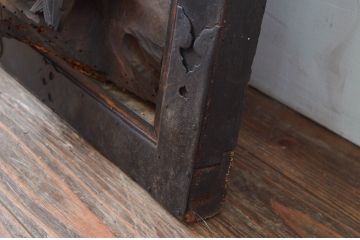 アンティーク建具　希少!!　江戸期　親子獅子の図　燻された味わいが魅力的な寺本堂の彫刻欄間(明り取り、明かり取り)(R-080579)