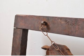 アンティーク建具　希少!!　江戸期　親子獅子の図　燻された味わいが魅力的な寺本堂の彫刻欄間(明り取り、明かり取り)(R-080579)