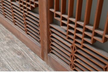 アンティーク建具　片面ガラス　上質な和空間を演出してくれる書院戸(窓)4枚セット(ガラス戸、引き戸、窓、組子)(R-080581)
