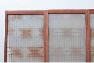 アンティーク建具　片面ガラス　上質な和空間を演出してくれる書院戸(窓)4枚セット(ガラス戸、引き戸、窓、組子)(R-080581)