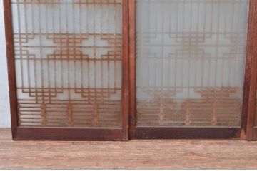 アンティーク建具　片面ガラス　上質な和空間を演出してくれる書院戸(窓)4枚セット(ガラス戸、引き戸、窓、組子)(R-080581)