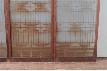アンティーク建具　片面ガラス　上質な和空間を演出してくれる書院戸(窓)4枚セット(ガラス戸、引き戸、窓、組子)(R-080581)