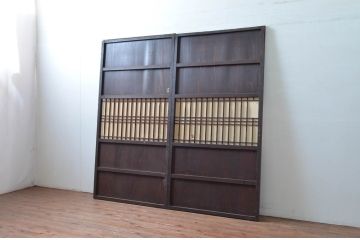 アンティーク建具　和の情緒あふれる障子帯戸2枚セット(引き戸、板戸、格子帯戸、障子戸)(R-080584)