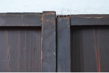 アンティーク建具　和の情緒あふれる障子帯戸2枚セット(引き戸、板戸、格子帯戸、障子戸)(R-080584)