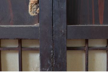 アンティーク建具　和の情緒あふれる障子帯戸2枚セット(引き戸、板戸、格子帯戸、障子戸)(R-080584)
