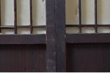 アンティーク建具　和の情緒あふれる障子帯戸2枚セット(引き戸、板戸、格子帯戸、障子戸)(R-080584)