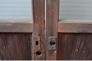 アンティーク建具　銀モールガラス入り!レトロな雰囲気漂うガラス戸2枚セット(引き戸、建具)(R-080586)