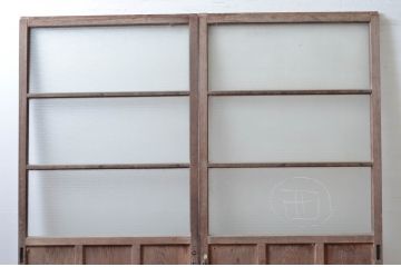 アンティーク建具　銀モールガラス入り!レトロな雰囲気漂うガラス戸2枚セット(引き戸、建具)(R-080586)
