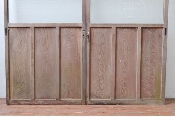 アンティーク建具　銀モールガラス入り!レトロな雰囲気漂うガラス戸2枚セット(引き戸、建具)(R-080586)