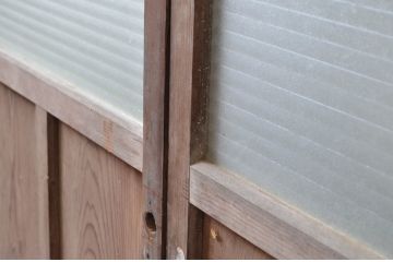 アンティーク建具　銀モールガラス入り!レトロな雰囲気漂うガラス戸2枚セット(引き戸、建具)(R-080586)