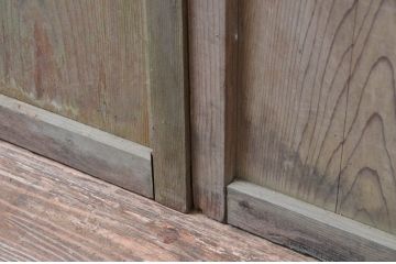 アンティーク建具　銀モールガラス入り!レトロな雰囲気漂うガラス戸2枚セット(引き戸、建具)(R-080586)