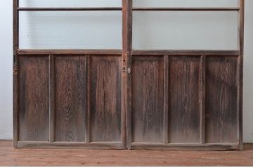 アンティーク建具　銀モールガラス入り!レトロな雰囲気漂うガラス戸2枚セット(引き戸、建具)(R-080587)