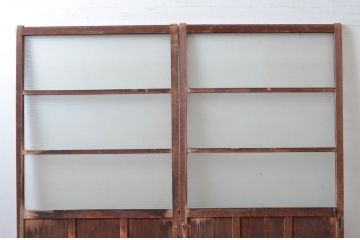 アンティーク建具　銀モールガラス入り!レトロな雰囲気漂うガラス戸2枚セット(引き戸、建具)(R-080587)