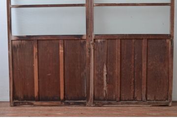アンティーク建具　銀モールガラス入り!レトロな雰囲気漂うガラス戸2枚セット(引き戸、建具)(R-080587)