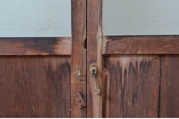 アンティーク建具　銀モールガラス入り!レトロな雰囲気漂うガラス戸2枚セット(引き戸、建具)(R-080587)