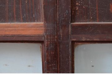 アンティーク建具　古民家インテリアにおすすめのガラス帯戸2枚セット(引き戸、ガラス戸、建具)(R-080589)