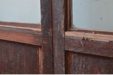 アンティーク建具　古民家インテリアにおすすめのガラス帯戸2枚セット(引き戸、ガラス戸、建具)(R-080589)
