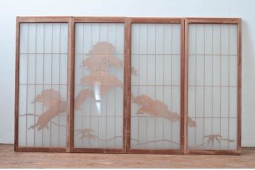 アンティーク建具　両面ガラス　和モダンな空間を演出する書院戸(窓)4枚セット(引き戸、ガラス戸、建具)(R-080603)