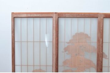 アンティーク建具　両面ガラス　和モダンな空間を演出する書院戸(窓)4枚セット(引き戸、ガラス戸、建具)(R-080603)