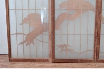 アンティーク建具　両面ガラス　和モダンな空間を演出する書院戸(窓)4枚セット(引き戸、ガラス戸、建具)(R-080603)