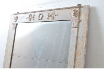 フランスアンティーク　特大!!　ペイント　彫刻入り　シャビーな風合いがおしゃれなウォールミラー(壁掛け鏡、姿見、店舗什器)(R-080607)